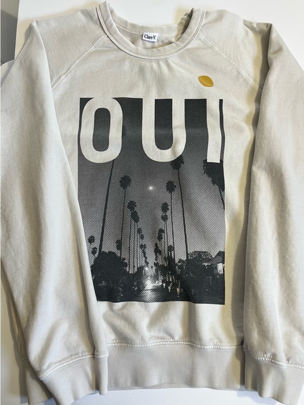 Clare V OUI Graphic Sweatshirt in Light Cream -XS